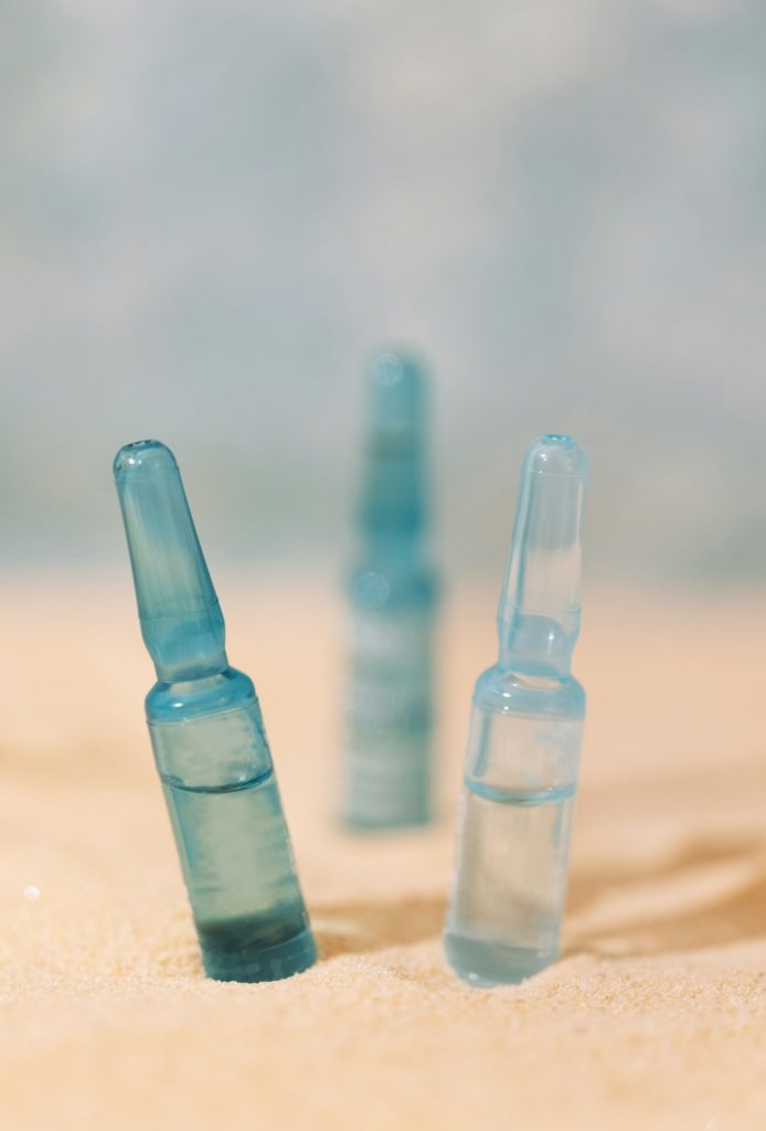 Blue ampoules with intense moisturizing concentrate with hyaluronic acid and vitamins